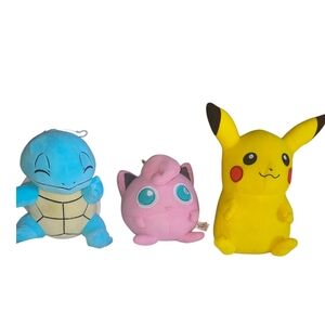 Pokemon Starters Plush Toy Bundle - Pikachu, Squirtle, Jigglypuff